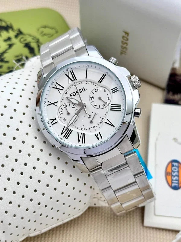 Fossil Grant FS4736 Metal Silver White Dial Watch
