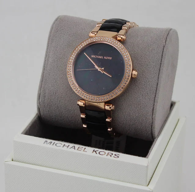 Michael Kors Women's MK6414 Parker Black Dial Watch Rose Gold Tone Belt