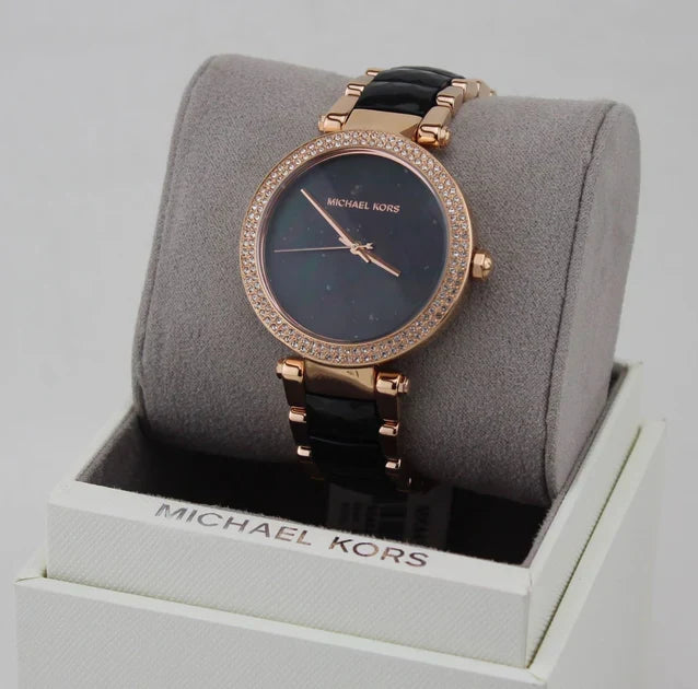 Michael Kors Women's MK6414 Parker Black Dial Watch Rose Gold Tone Belt