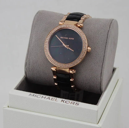 Michael Kors Women's MK6414 Parker Black Dial Watch Rose Gold Tone Belt
