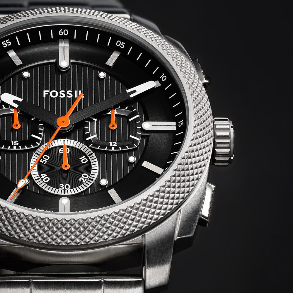 Fossil Fs6095 Metal Silver Black Dial Chronograph Watch