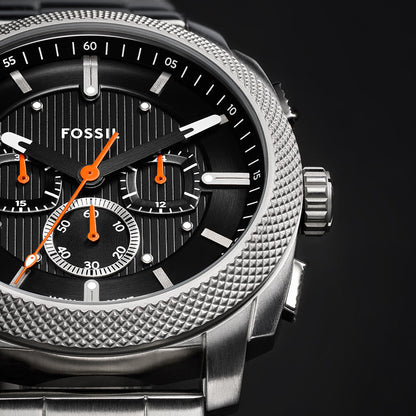 Fossil Fs6095 Metal Silver Black Dial Chronograph Watch