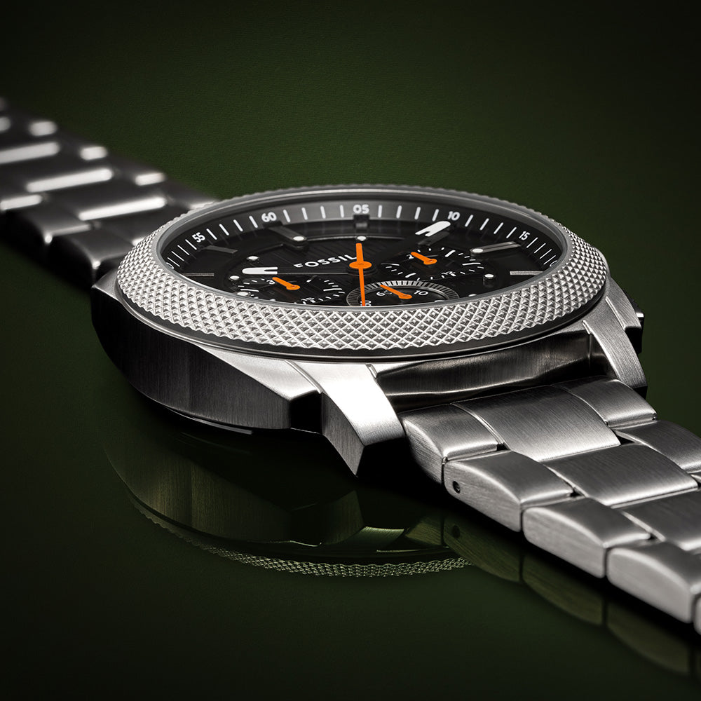 Fossil Fs6095 Metal Silver Black Dial Chronograph Watch