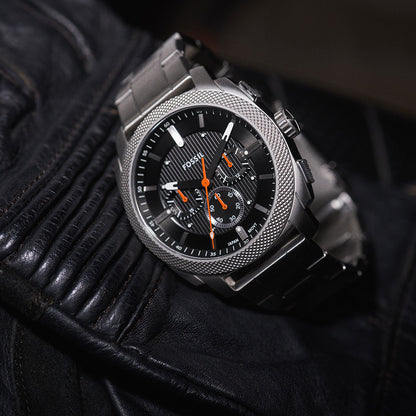 Fossil Fs6095 Metal Silver Black Dial Chronograph Watch