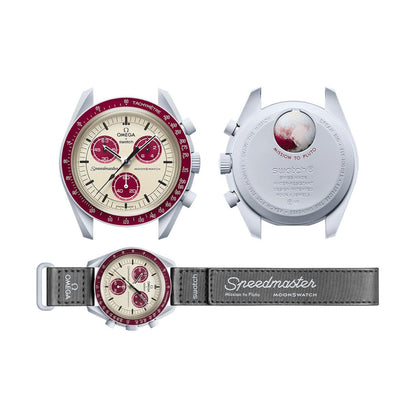 Swatch Omega x Moon Mission To Pluto Speedmaster Brownish Red and Tan Moonswatch