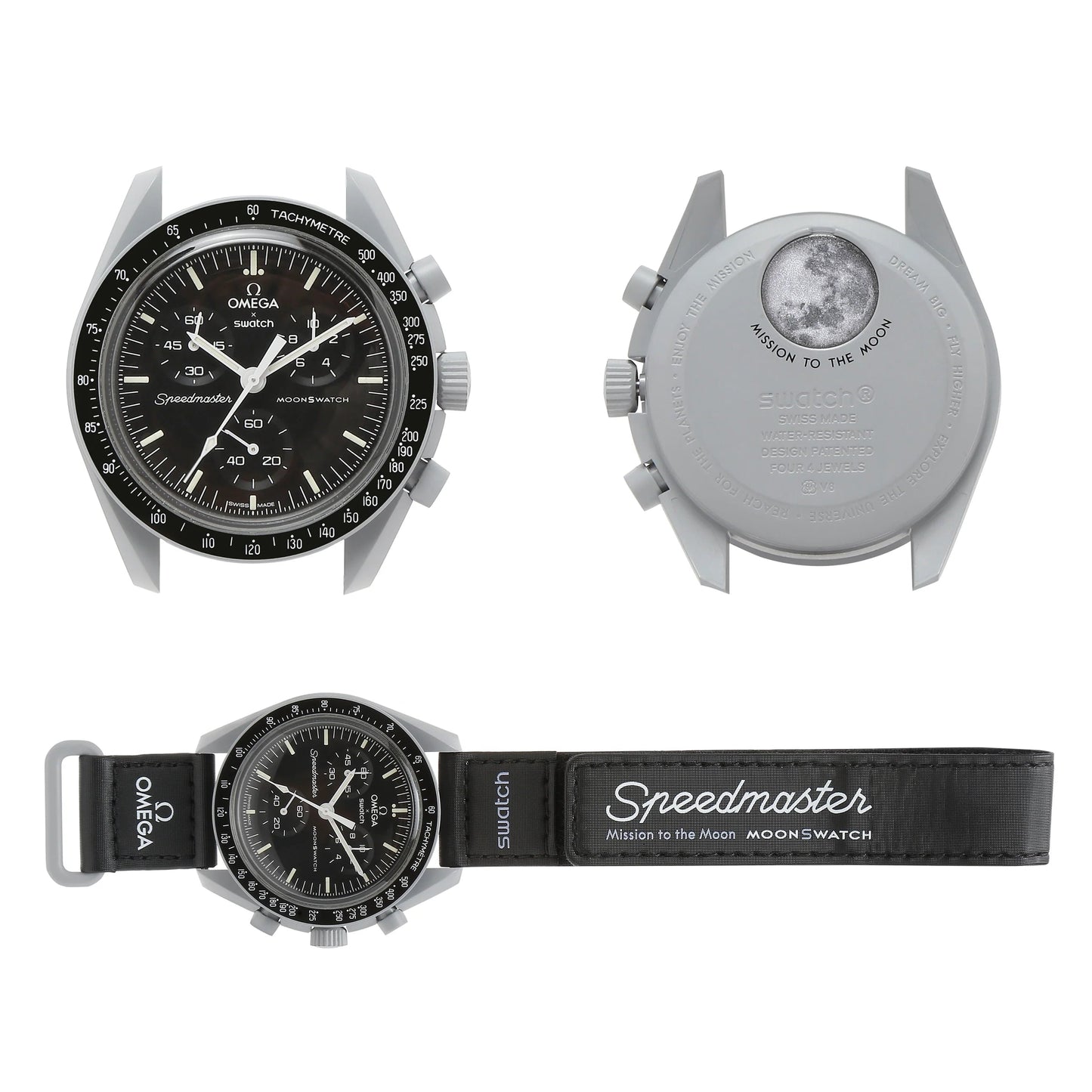 Swatch Omega x Moon Mission To The  Moon Black - New Speedmaster Neavy Gray - Black Moonswatch