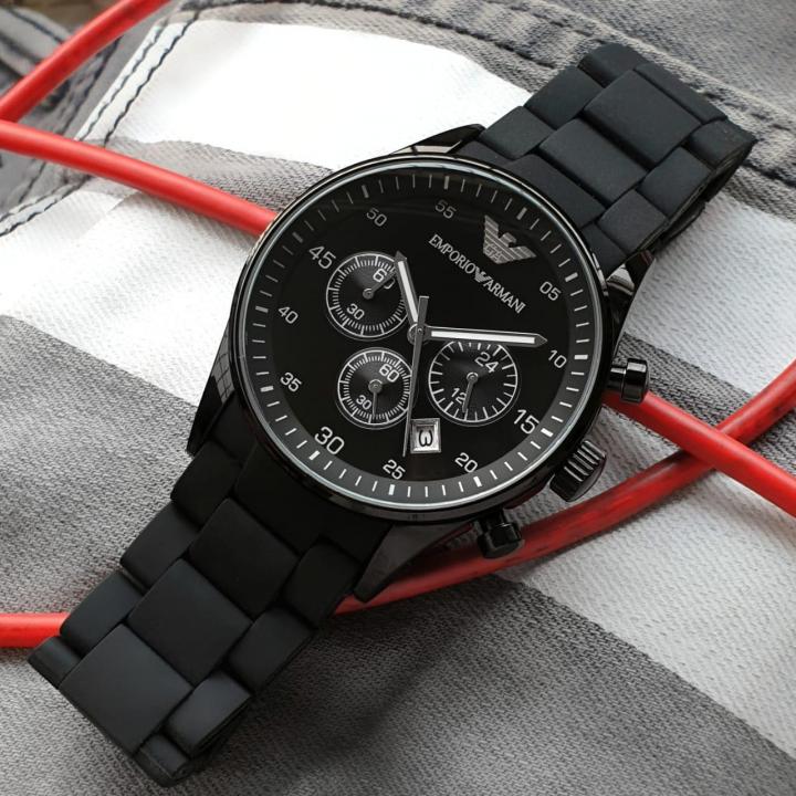Emporio Armani AR5889 Black Metal Chronograph Silicone Accent Watch