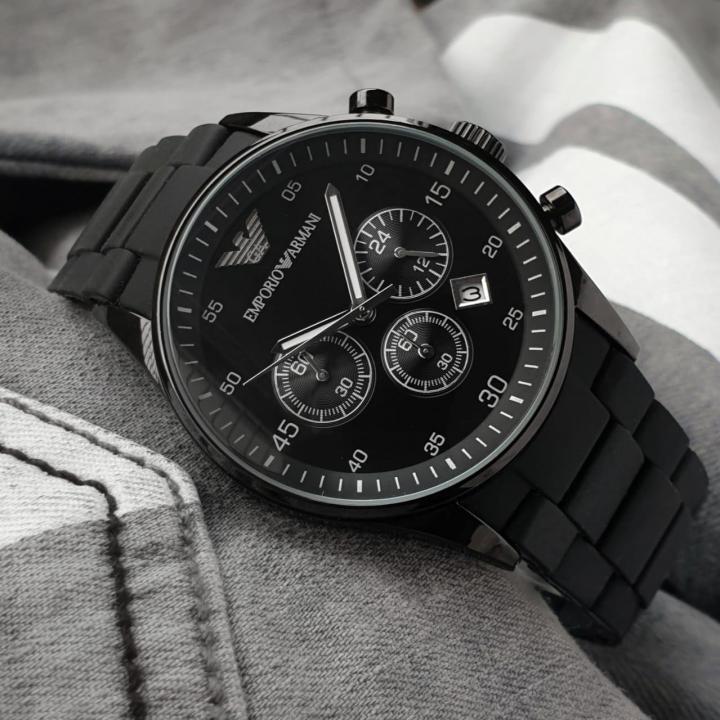 Emporio Armani AR5889 Black Metal Chronograph Silicone Accent Watch