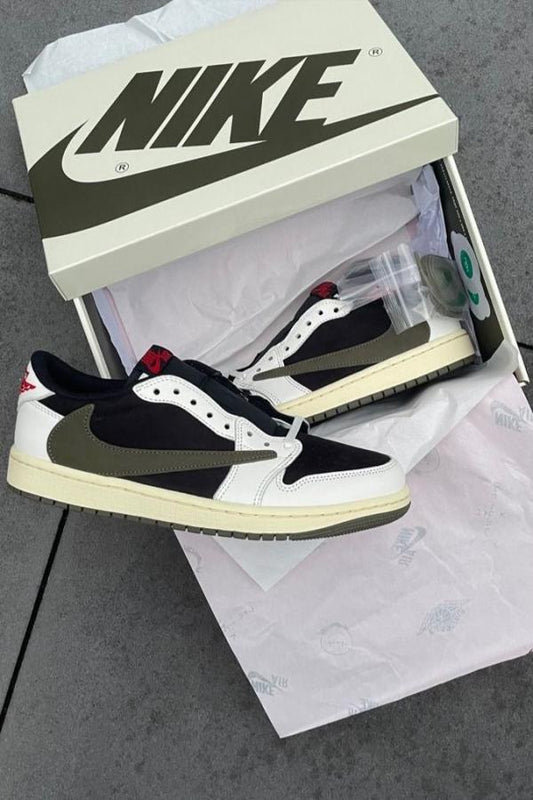 Nik.e Air Jordan 1 Low X Travis Scott Olive Green Semi UA
