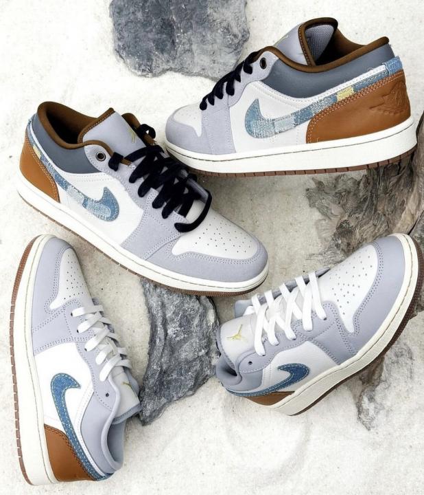Nik e Air Jordan 1 Low SE Phantom Repaired Denim Swoosh