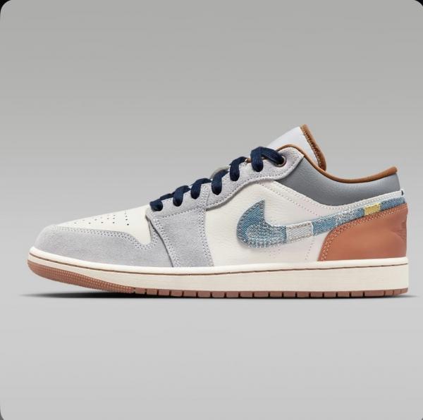 Nik e Air Jordan 1 Low SE Phantom Repaired Denim Swoosh