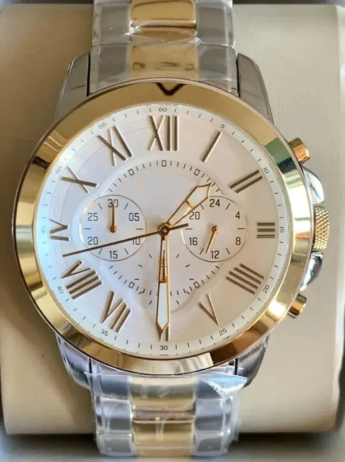 Fossil Grant FS4736 Metal Dualtone White Dial Watch