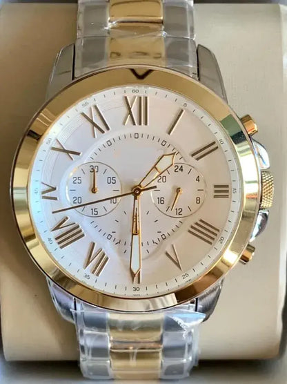 Fossil Grant FS4736 Metal Dualtone White Dial Watch