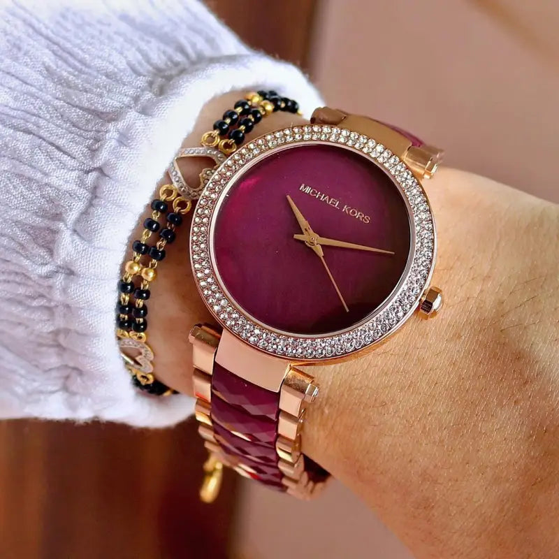 Michael Kors Women's MK6412 Parker Burgundy Dial Watch Rose Gold Tone Belt