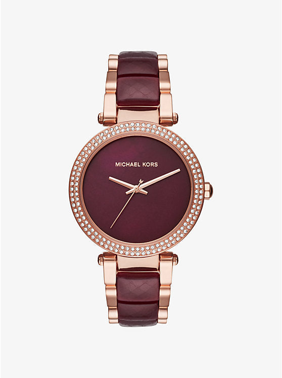 Michael Kors Women's MK6412 Parker Burgundy Dial Watch Rose Gold Tone Belt
