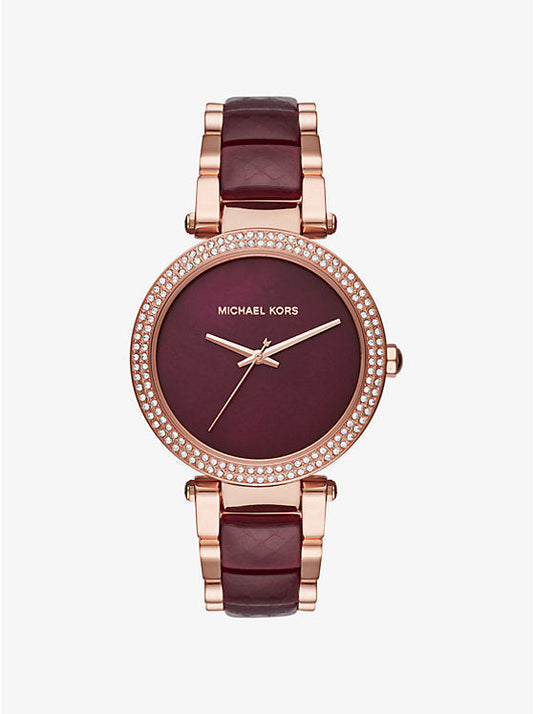 Michael Kors Women's MK6412 Parker Burgundy Dial Watch Rose Gold Tone Belt