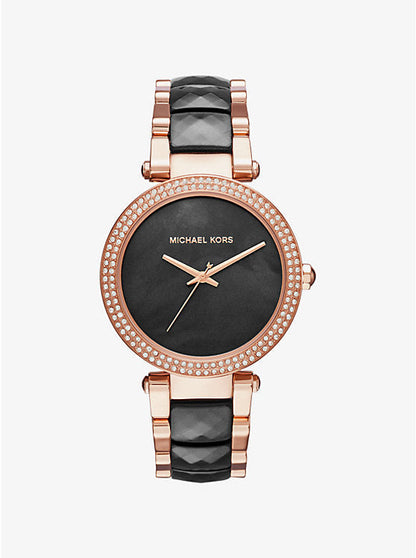 Michael Kors Women's MK6414 Parker Black Dial Watch Rose Gold Tone Belt