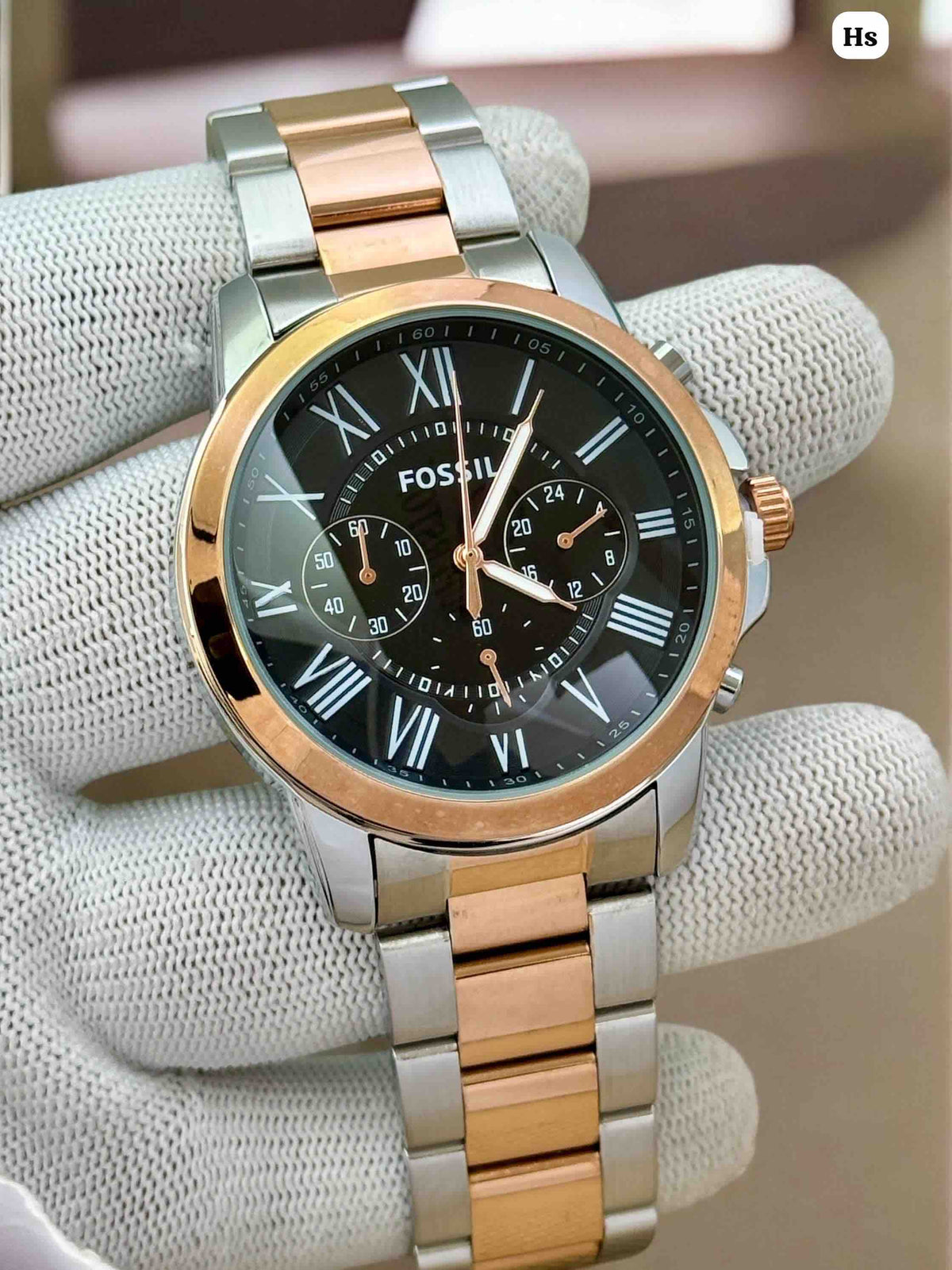 Fossil Grant FS4736 Metal Dualtone Black Dial Watch