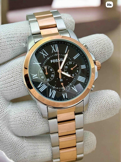 Fossil Grant FS4736 Metal Dualtone Black Dial Watch
