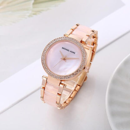Michael Kors Women's MK6412 Parker Baby Pink Dial Watch Rose Gold Tone Belt