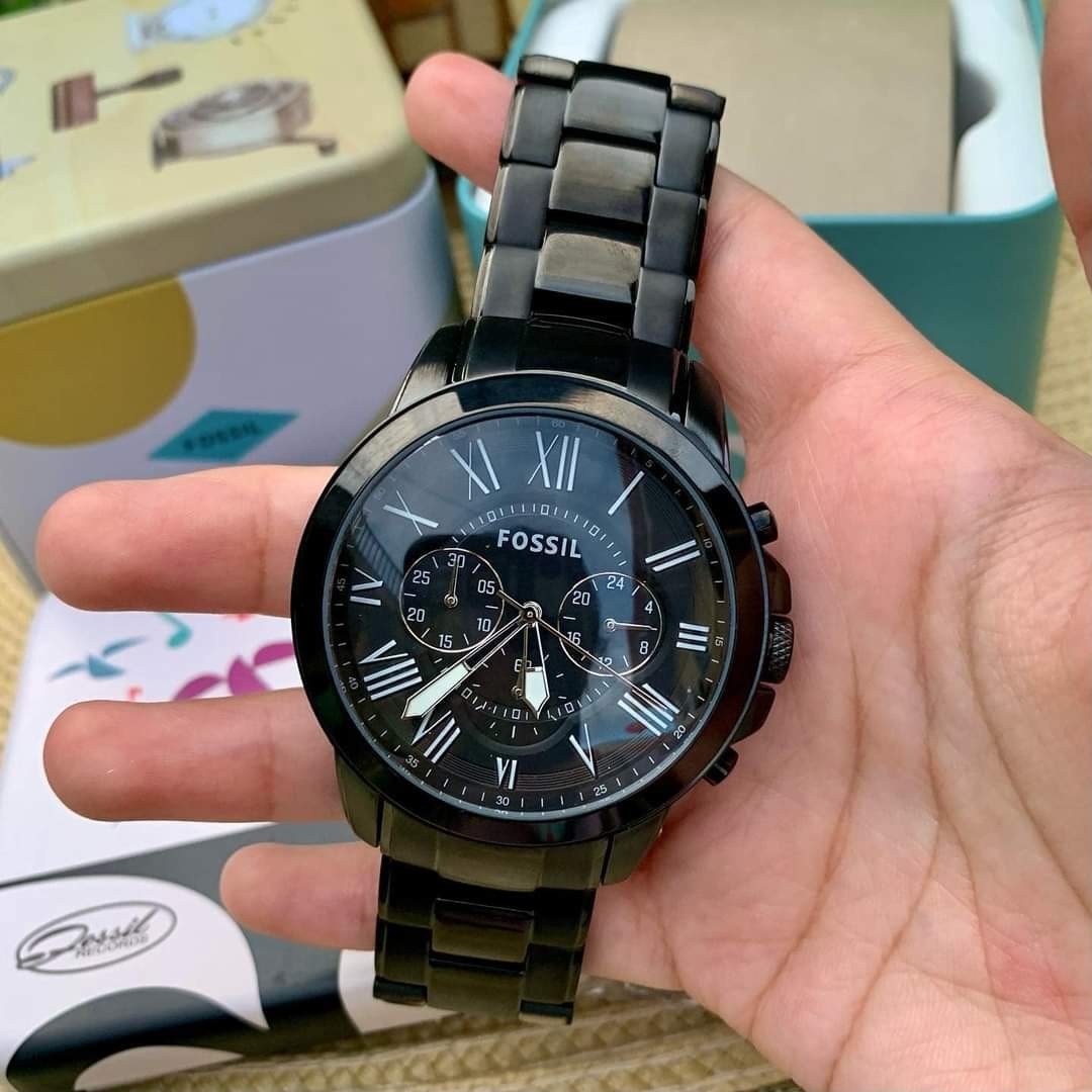 Fossil Grant FS4736 Metal Full Black Dial Watch