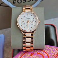 Fossil Chrono Rose Gold White Dial Ladies Watch ll