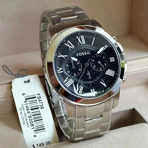 Fossil Grant FS4736 Metal Silver Black Dial Watch