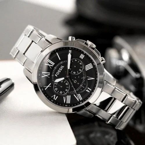 Fossil Grant FS4736 Metal Silver Black Dial Watch