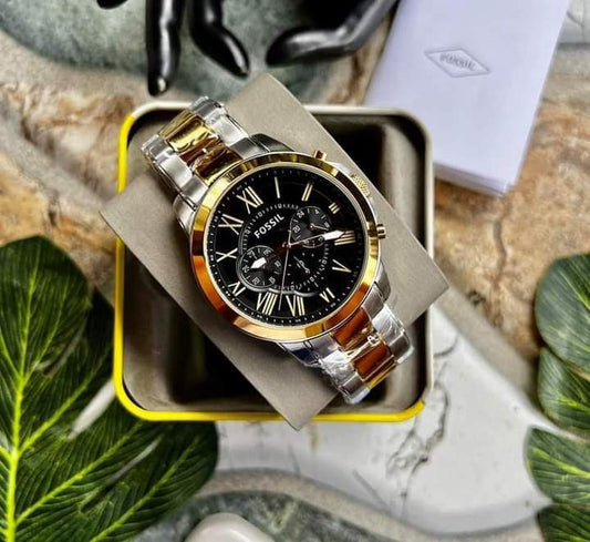 Fossil Grant FS4736 Metal Dualtone Black Dial Watch