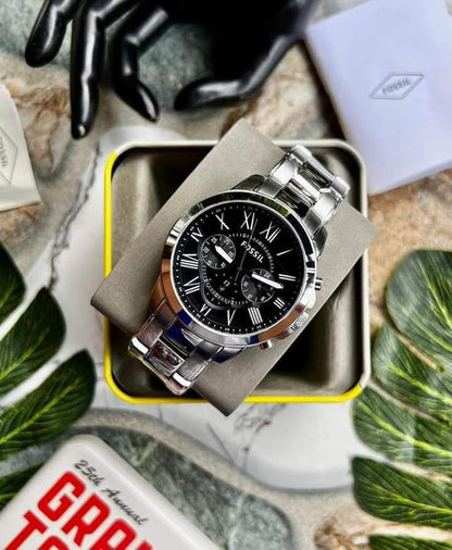 Fossil Grant FS4736 Metal Silver Black Dial Watch