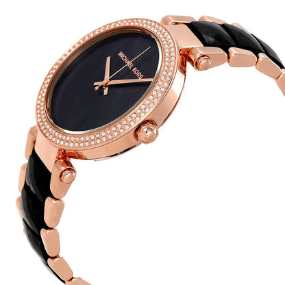 Michael Kors Women's MK6414 Parker Black Dial Watch Rose Gold Tone Belt