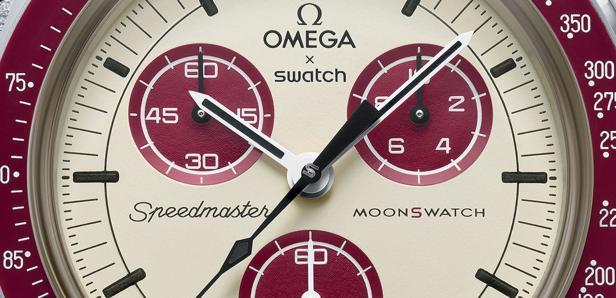 Swatch Omega x Moon Mission To Pluto Speedmaster Brownish Red and Tan Moonswatch