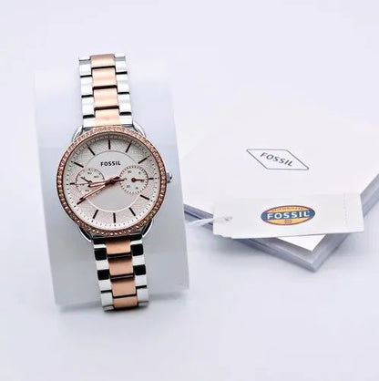 Fossil Tailor ES4264 White Dial Watch Dualtone Belt