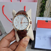 Tissot Leather Belt Brown Copper White Dial Watch
